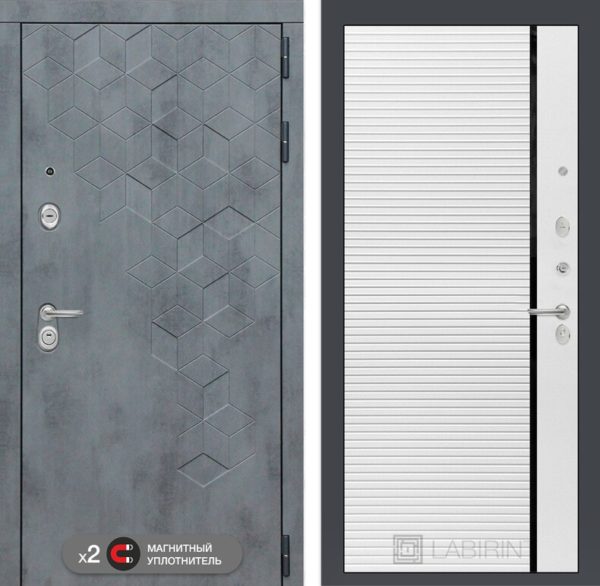 Входная дверь Лабиринт Бетон 22 - Белый софт черная вставка