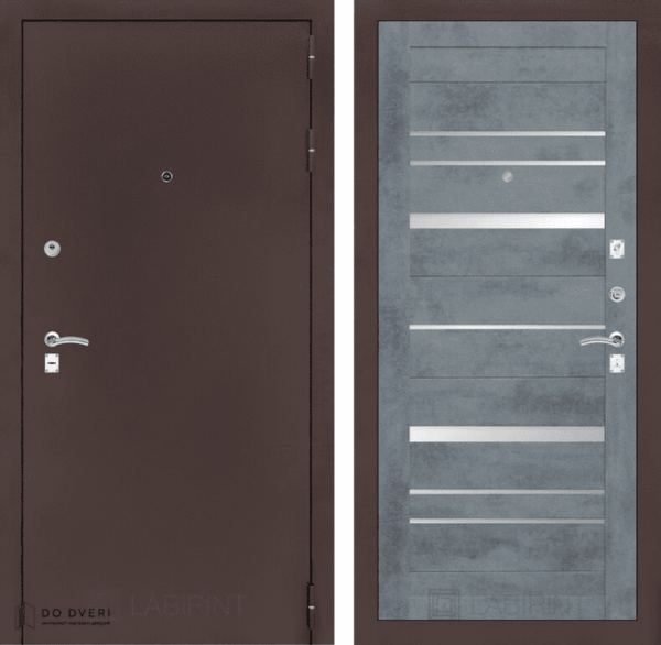 Входная дверь Лабиринт CLASSIC антик медный 20 - Бетон темный зеркальные вставки