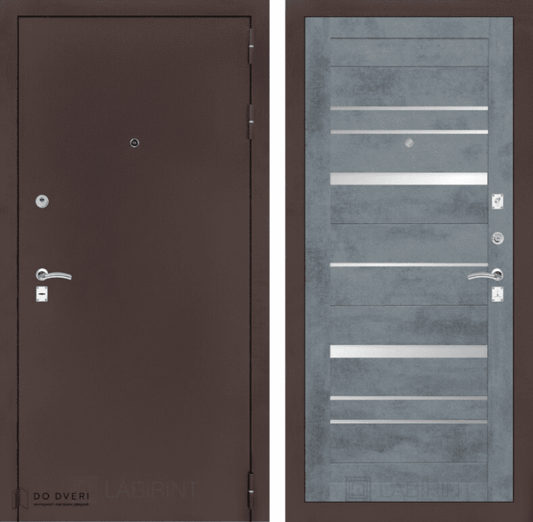 Входная дверь Лабиринт CLASSIC антик медный 20 - Бетон темный зеркальные вставки