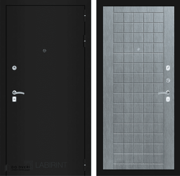 Входная дверь Лабиринт CLASSIC шагрень черная 09 - Лен сильвер грей