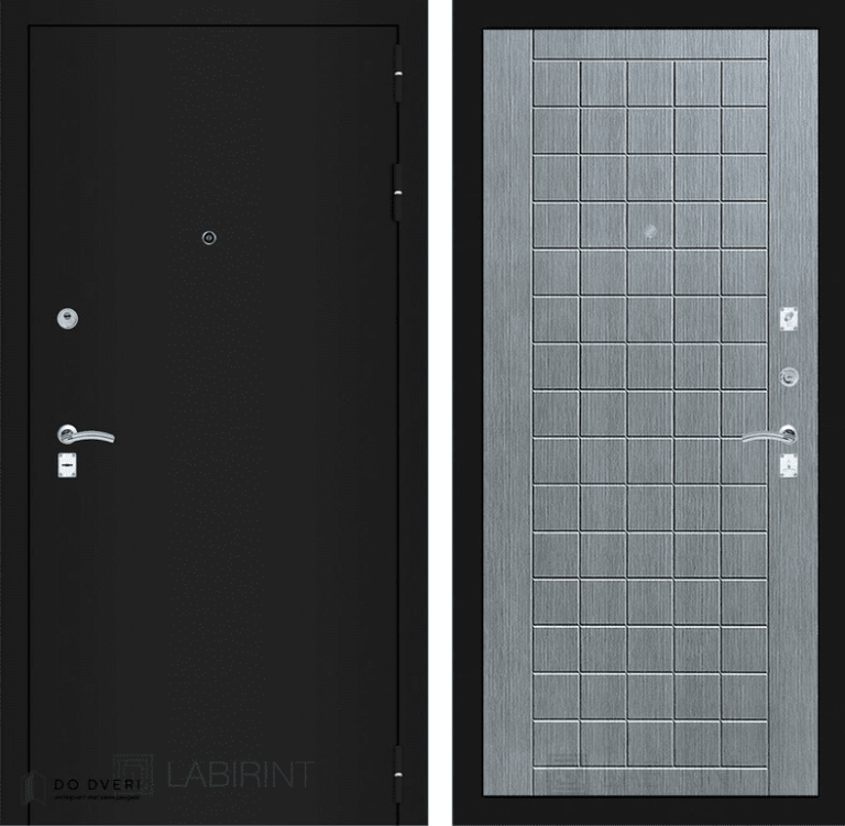 Входная дверь Лабиринт CLASSIC шагрень черная 09 - Лен сильвер грей