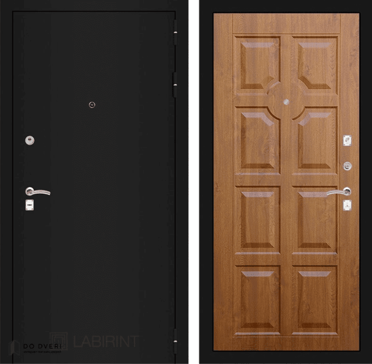 Входная дверь Лабиринт CLASSIC шагрень черная 17 - Золотой дуб