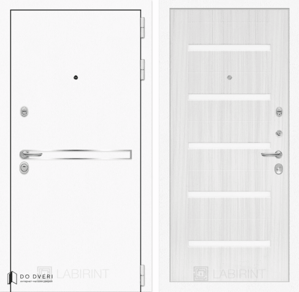 дверь Лабиринт Лайн WHITE 01 - Сандал белый стекло белое