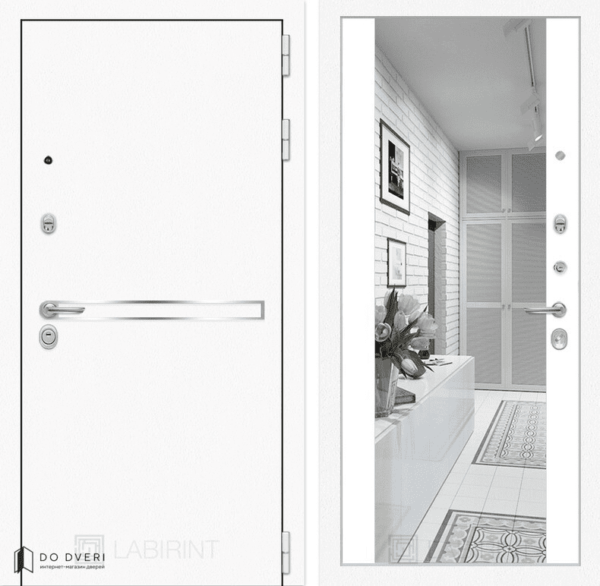 дверь Лабиринт Лайн WHITE с широким зеркалом - Белый софт