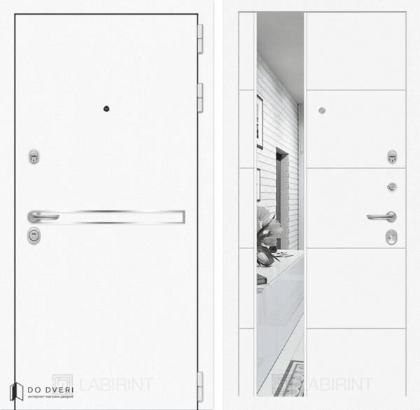 дверь Лабиринт Лайн WHITE с Зеркалом 19 - Белый софт