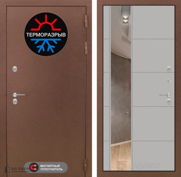 Входная дверь Лабиринт Термо Магнит с Зеркалом 19 - Грей софт
