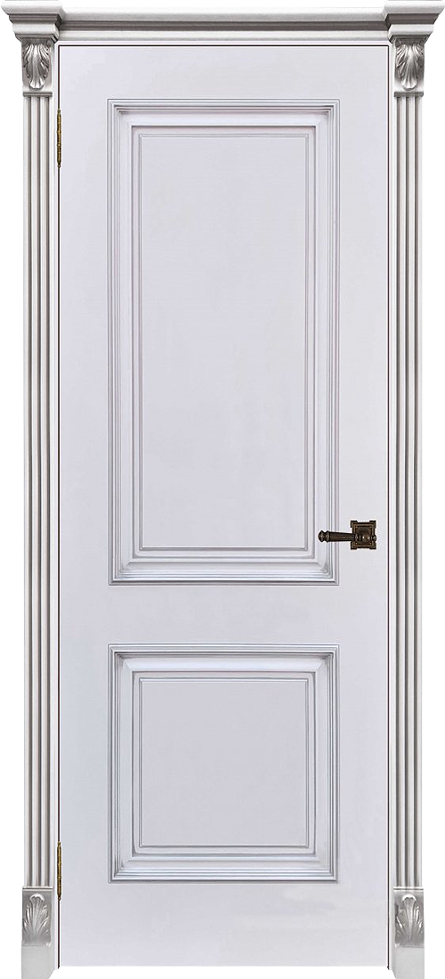 Дверь Багет-32 ДГ эмаль Белый с патиной серебро