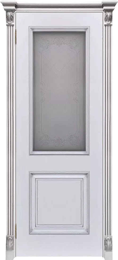 Дверь Багет-32 ДО эмаль Белый с патиной серебро