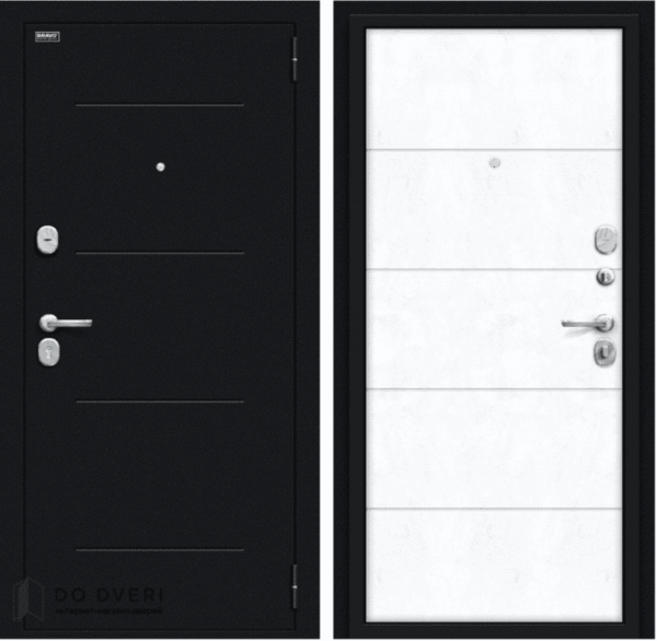 Входная дверь БРАВО Граффити-1 - Букле черное/Snow Art