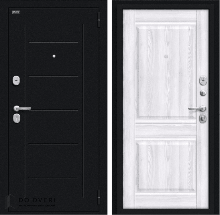 Входная дверь БРАВО Некст Kale - Букле черное/Riviera Ice