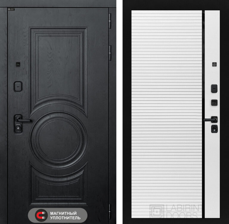 Входная дверь Лабиринт Гранд 22 - Белый софт (черная вставка)