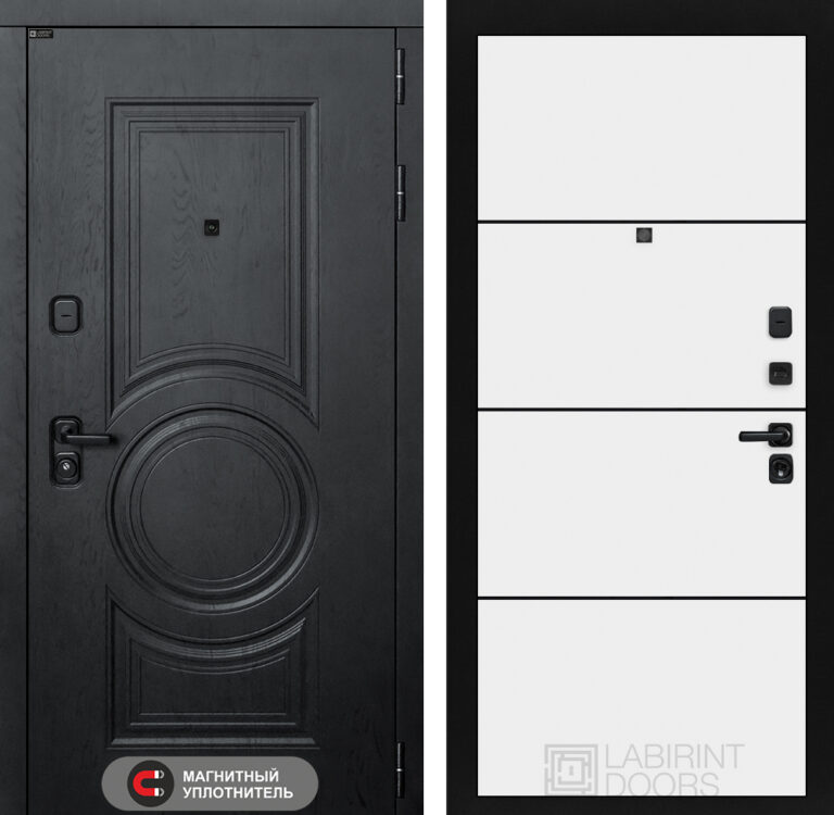 Входная дверь Лабиринт Гранд 25 - Белый софт (черная вставка)