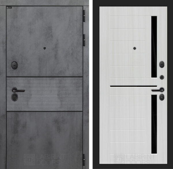 Входная дверь Лабиринт Инфинити 02 - Сандал белый, стекло черное