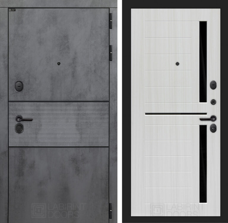 Входная дверь Лабиринт Инфинити 02 - Сандал белый, стекло черное