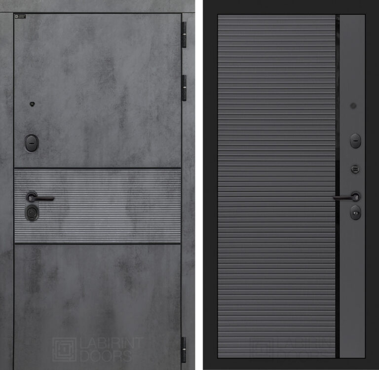 Входная дверь Лабиринт Инфинити 22 - Графит софт (черная вставка)