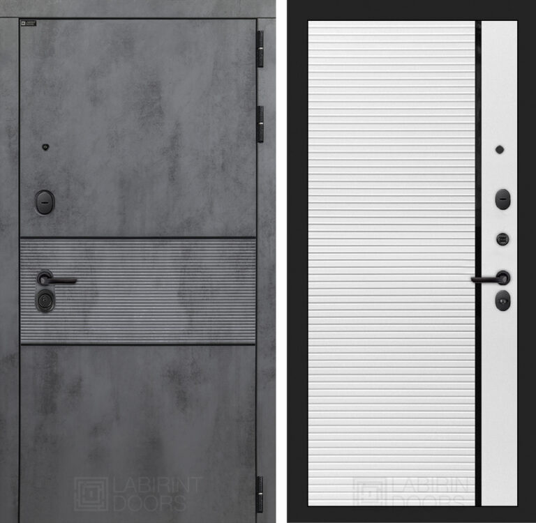 Входная дверь Лабиринт Инфинити 22 - Белый софт (черная вставка)