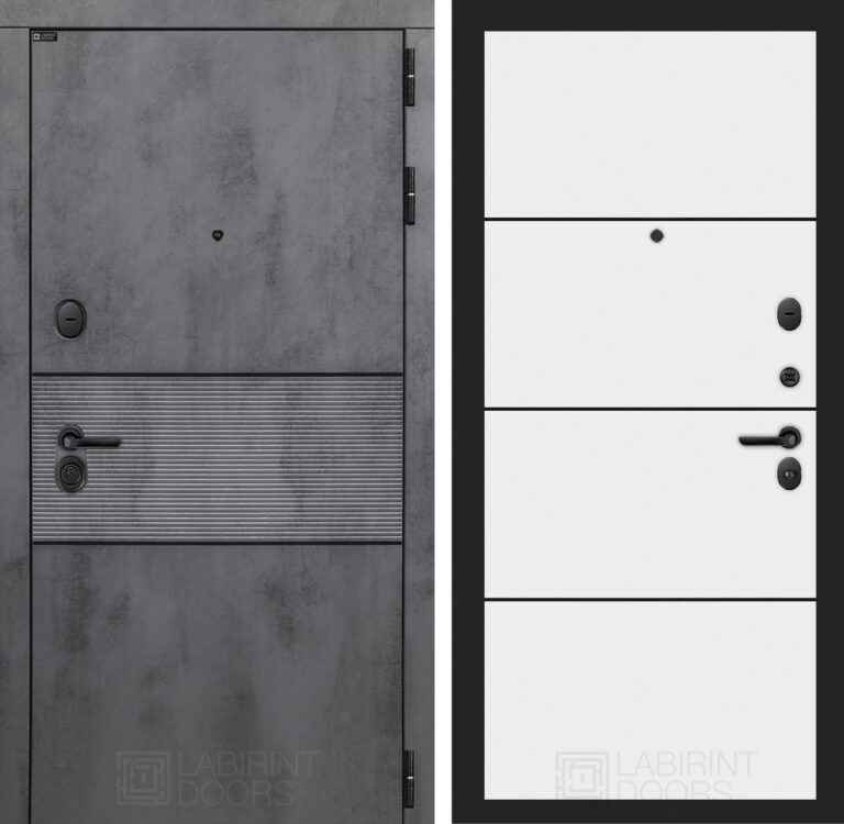 Входная дверь Лабиринт Инфинити 25 - Белый софт (черная вставка)