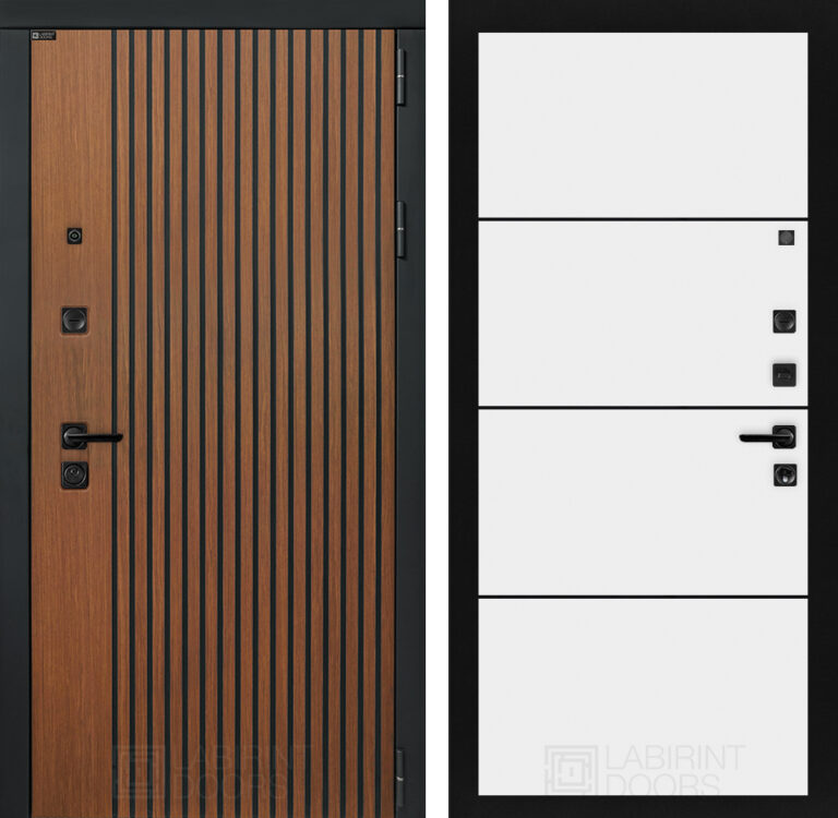 Входная дверь Лабиринт Шторм 25 - Белый софт (черная вставка)