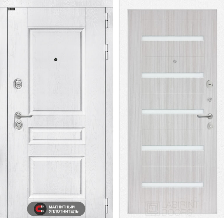Входная дверь Лабиринт Версаль 01 - Сандал белый стекло белое
