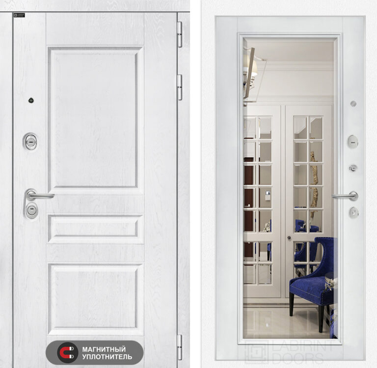 Входная дверь Лабиринт Версаль Зеркало Фацет - Белый софт