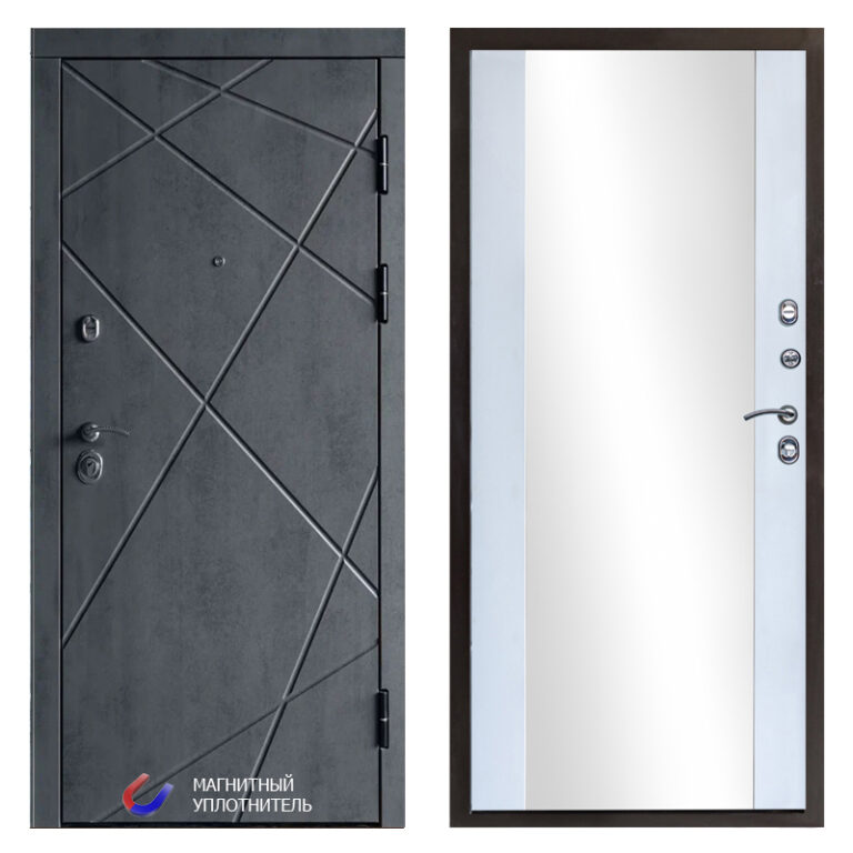 Входная дверь Йошкар-Ола Лучи бетон - Зеркало белый софт